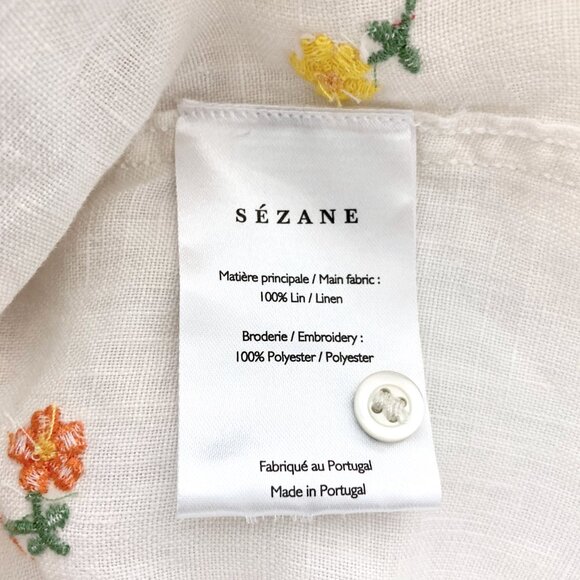 SEZANE Tomboy Embroidered Flower Linen Shirt Button Up White - Picture 11 of 12